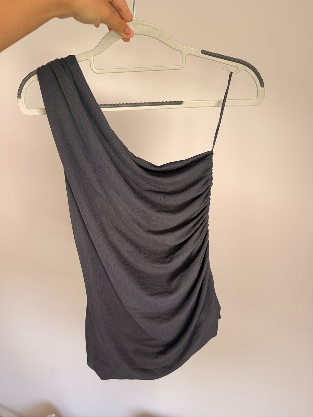 Zara One-Shoulder Charcoal Draped Top